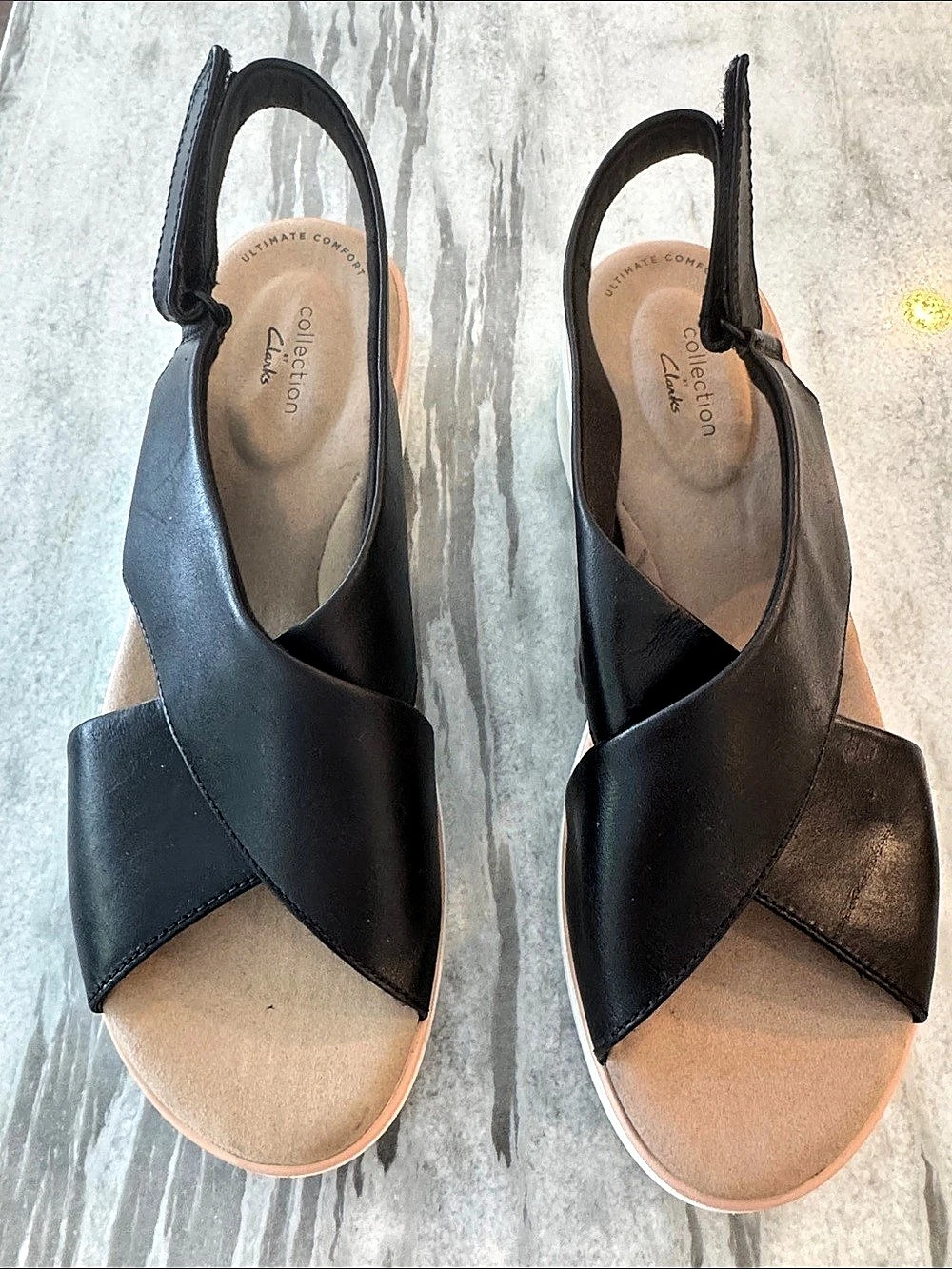 Clarks Diaz Cross Wedge Sandal Sandals Black & White US 10 M